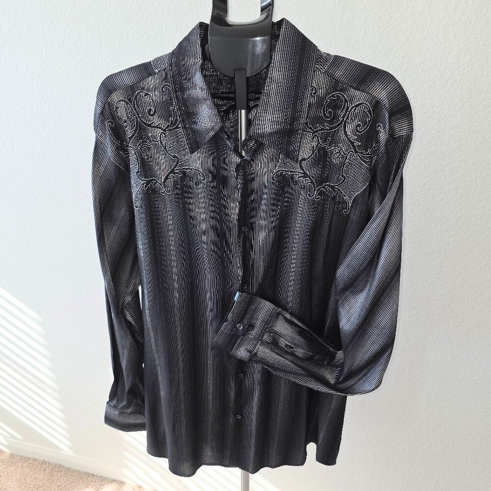 PRONTI BY PHITA MENS 4XL BLACK AND SILVER LONG SLEEVE SHIRT WITH EMBROIDERY